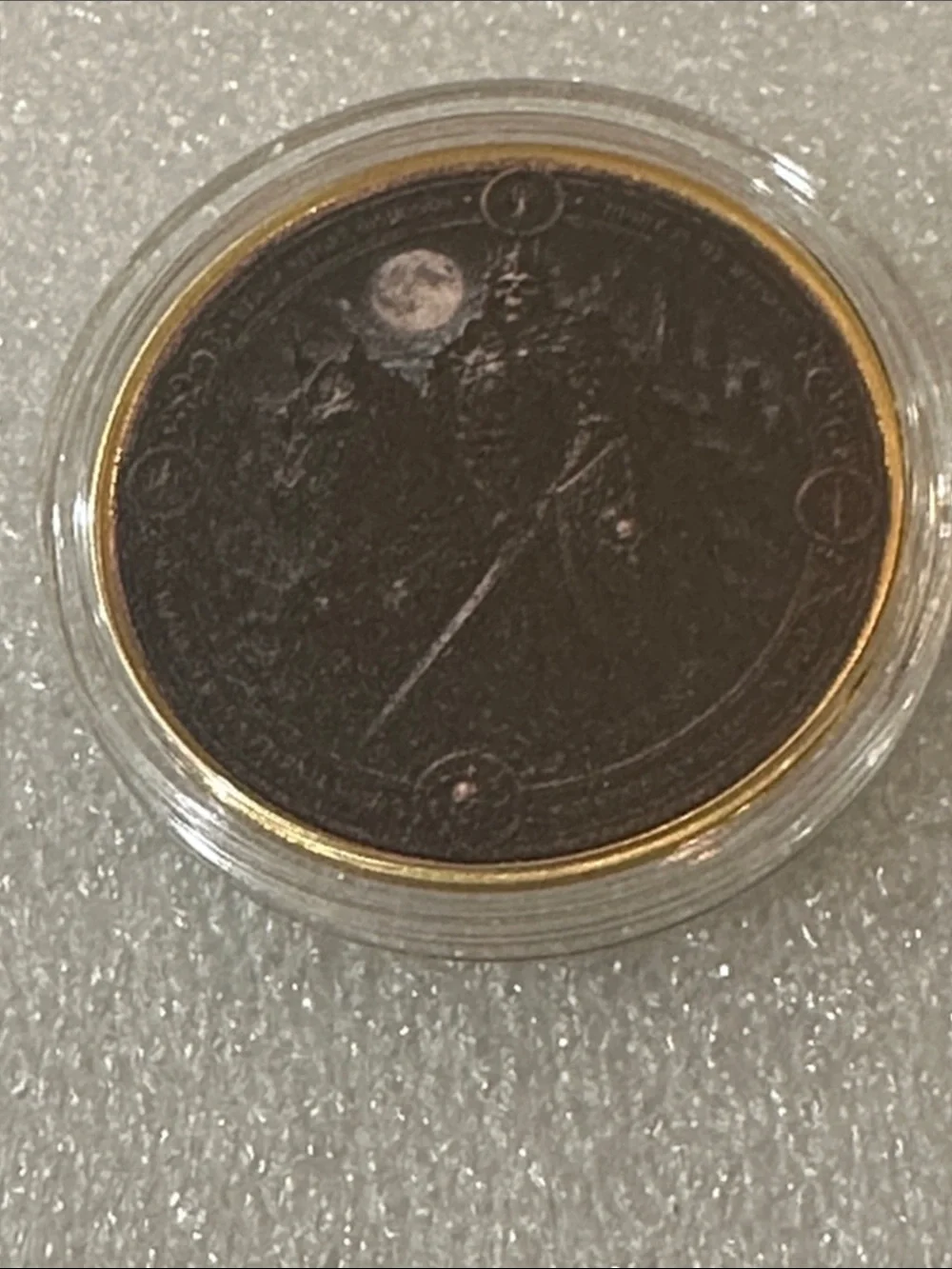 Dark Metal Skeleton Knight Collector Coin with Gold Rim